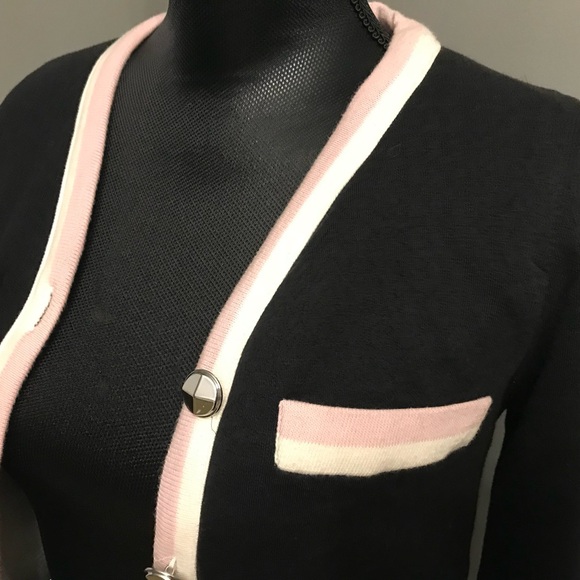 Marc by Marc Jacobs Navy Pink White Strip Knit Fur Warm Cardigan Blazer XS - Picture 2 of 5